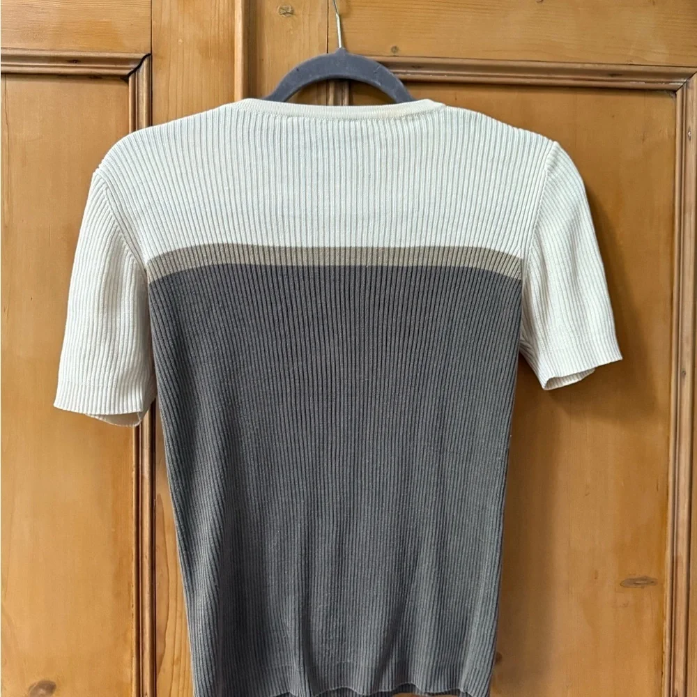 Vintage Two-Tone Ribbed silk Knit Top 90s stripe front EUC